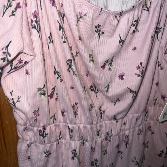 NWT Short Sleeve Light Pink Floral Ribbed Off Shoulder Blouse Size Large - Picture 6 of 10